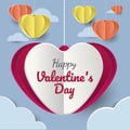 ValentineÃ¢â¬â¢s day background with hanging hearts cut paper, party invitation, craft paper. Flat vector illustration